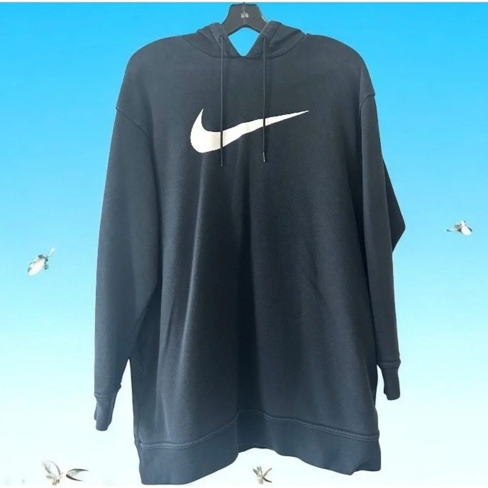 Nike Womens Black White Long Sleeves Hoodie Size‎ Small S Oversized Sweatshirt